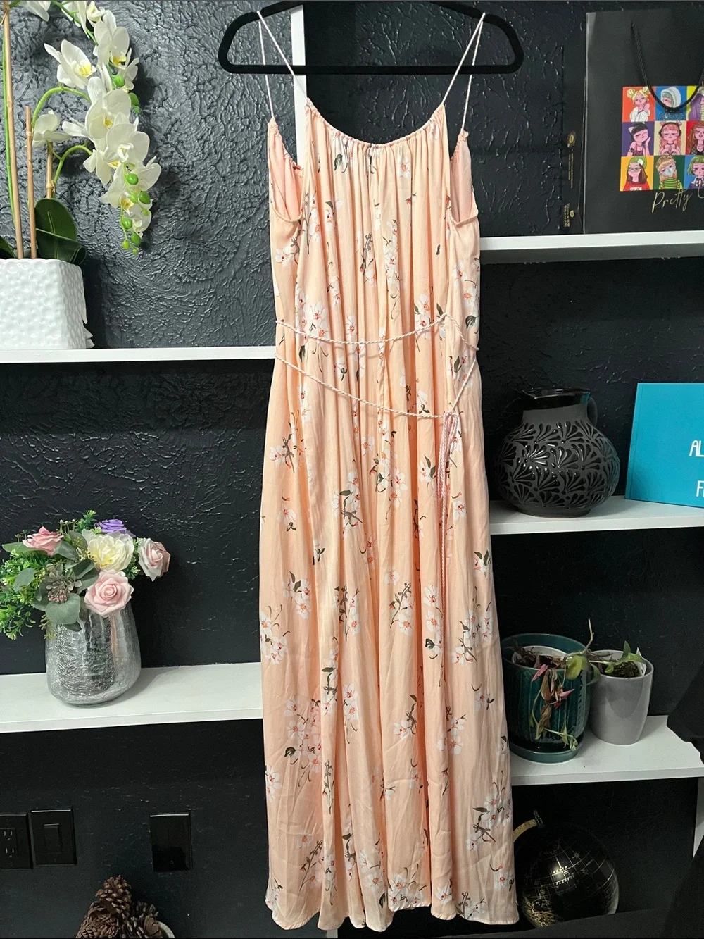 Abercrombie & Fitch Peach Floral Spaghetti-Strap Maxi Dress